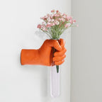 Orange Wall Sculptures, Hand Vases Home Decor, Wall Mount Art Sculpture, Unique Wall Art Statue, Funky Flower Vase Decorations, Modern Eclectic Hanging Decor,Glass Test Tube Vase (Orange) by XYQXYQ