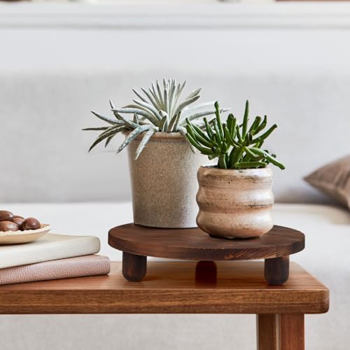 Sintuff 4 Pack Mini Wooden Plant Stool Display Wood Cake Stand 12/10/8/6 Inch Round Plant Risers Holder for Flower Pot Wooden Stool Indoor Outdoor Wood Stand(Dark Brown) - Image 6
