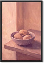 Still Life Bowl of Potatoes Wall Art, Modern Minimalist Black Framed Print by Unknown