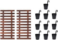 ShopLaLa Bundle- 2 Pack, 23.6 Inch Wooden Plant Holder + 10 Pack, 6 Inch Black Metal Pots Unique Vertical Ladder Garden Display Bucket with Hook Large Wall Mount Indoor Herb Flower Planter Frame Decor by ShopLaLa