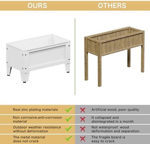 PROXRACER Elevated Metal Planter Box Stand Heavy Duty Raised Garden Bed for Vegetables Flowers Herbs Indoor Outdoor Use, White - Image 4