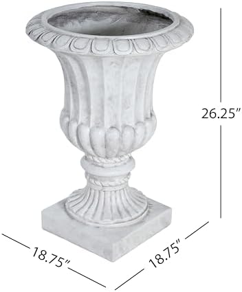 Christopher Knight Home Stella Outdoor Urn Planter with Drainage Hole, Mid-Century Modern Garden Urn, Large Garden Pot, Floral Relief Design, Sturdy MGO Outdoor Planter, Flower Urn, Antique White - Image 3