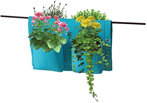 VegTrug Balcony Planter, 4-Pocket Rail Planter, Planter with Lined Surface for Moisture Retention, Versatile and Convenient, 16.54" x 22.83" x 3.94", Blue by VegTrug