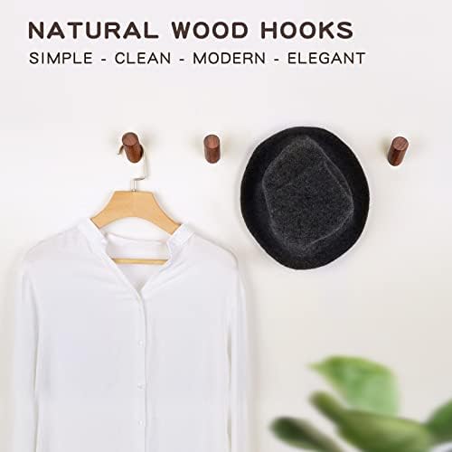 Felidio Wood Wall Hooks, 6 Pack Natural Wooden Coat Hooks Wall-Mounted, Rustic Heavy Duty Hook for Hanging Towels Coats Plants, Entryway Hat Hanger Wall Coat Rack (Walnut Wood) - Image 2