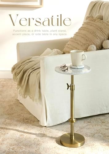 Adjustable 10" White Marble Drink Table with 2 Coasters, Antique Brass⁠ - Image 5