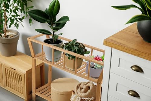 Nnewvante Bamboo Plant Stand Indoor 37.4"x11" 2 Tier Tall Organizer Shelf - Image 5