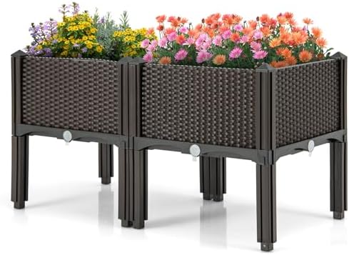 HAPPYGRILL Outdoor Raised Garden Bed, 2 Raised Planter Box with Removable Legs & Brackets, Self-Watering System, Drainage Holes, Raised Beds for Gardening, Vegetables, Fruits, Flowers, Herbs by HAPPYGRILL