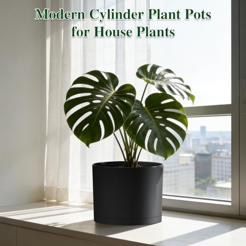 Plant Pots, 10/9/8 Inch 3 Pack Cylindrical Flower Pots with Drainage Holes and Saucers, Plastic Planters for Outdoor Indoor Plants,Black - Image 5