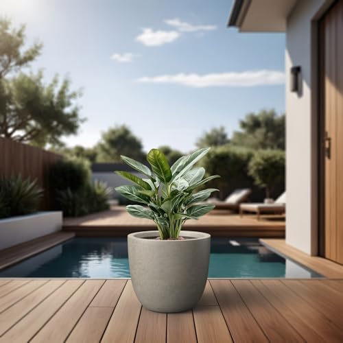 Kante Modern Home Minimalist 14" Dia Weathered Concrete Bowl Planter - Image 6