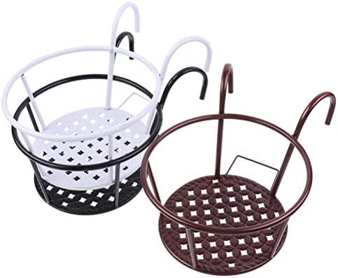 Hanging Railing Planters Baskets Art Hanging Flower Stands Balcony Flower Pot Holders Plant Iron Racks Fence Metal Potted Stand Mounted Balcony Round Plant Basket Shelf Container Box,Garden Steel Pots - Image 3