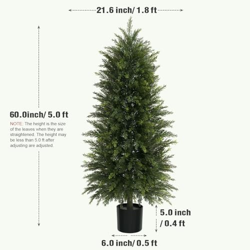 5 ft Artificial Topiary Cedar Trees Set of 2 for Outdoor - Image 2