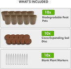 Seed Starter Kit - 10 Peat Pots, Coco Coir Discs & Markers - Image 2