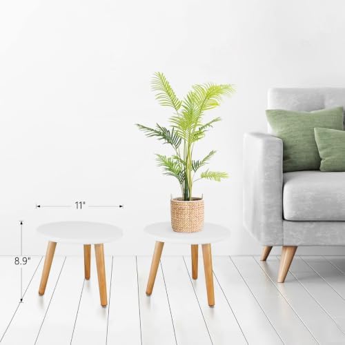 Uneedem Plant Stand Indoor, Mid Century Modern Small Round Plant Table for Flower Pots, 8.9" Tall Plant Holder Wood Stool for Living Room (2 Pack) - Image 3