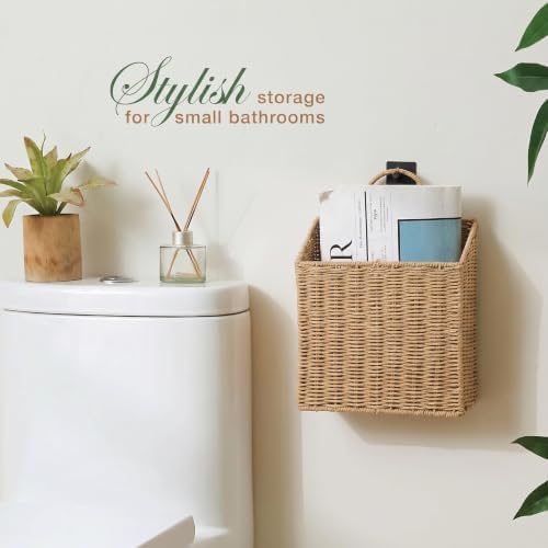 84ECO Set of 2 Woven Paper Rope Hanging Baskets for Organizing, Front Door, Mail, Flowers - Image 4