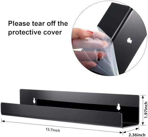 Blulu 8 Packs 14 Inch Acrylic Floating Shelf Wall Mounted Invisible Acrylic Shelf Ledge Floating Bookshelf for Living Room Office Bedroom Bathroom Kitchen Decoration Space Save (Black) - Image 3