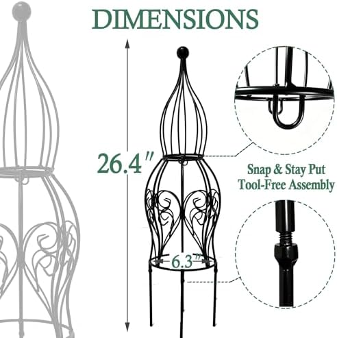 2-Pack Metal Garden Obelisk Trellis, 26.4" Butterfly Rose Plant Support - Image 3