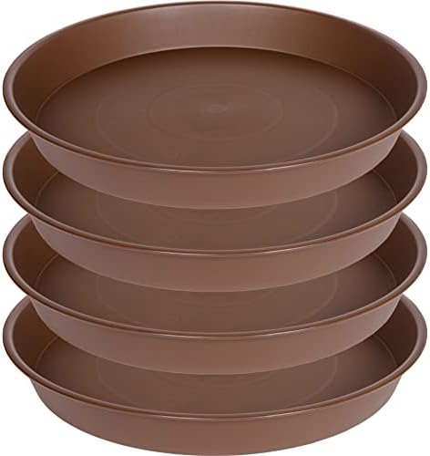 4 Pack of 14 inch Plant Saucer, Heavy Duty Round Plant Trays for Pots, Bird Bath Bowls, Plastic Plant Water Tray, Flower Plant Saucers for Indoors (14", Chocolate) by Bleuhome