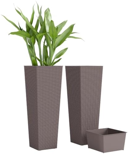 Outsunny 32 Inch Tall Planters for Outdoor Plants Set of 2, Brown by Outsunny