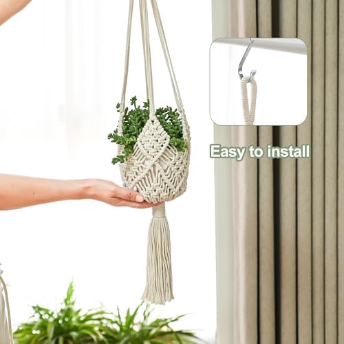 Hanging Planter with Patterns,4Packs Macrame Plant Hangers Indoor Macrame for up to 8 inch Pot Crochet Boho Plant Hanger Holder for Indoor Outdoor with 4S Shaped Stainless Steel Hooks (4colors) - Image 6