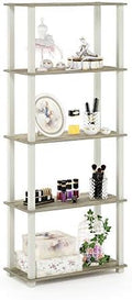 Furinno Turn-N-Tube 5-Tier Multipurpose Shelf / Display Rack / Storage Shelf / Bookshelf, Square Tubes, Sonoma Oak/White by Furinno-FitsYourSpaceFitsYourBudget