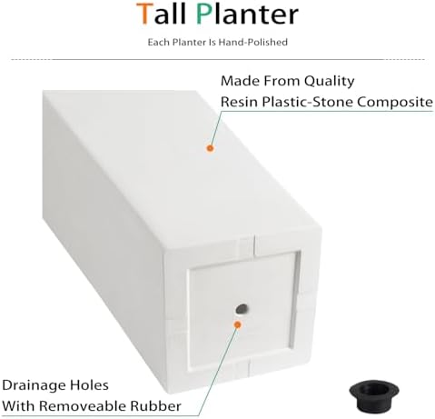 Heyzier Tall Planters for Outdoor Plants, Large Resin Flower Pots for Garden, Front Porch, Patio, Indoor - Set of 2 (White, 32 inch - 2 Pack) - Image 6