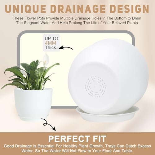 YNNICO Plant Pots 10/9/8/7.5/7 inch with Multi Mesh Drainage Holes - Image 3