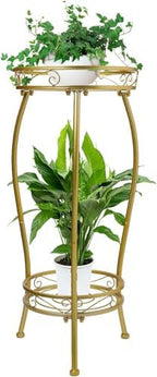 Kavlium Plant Stand Indoor Outdoor, Tall Metal, 2 Tier 27.1 Inch, Gold - Image 4