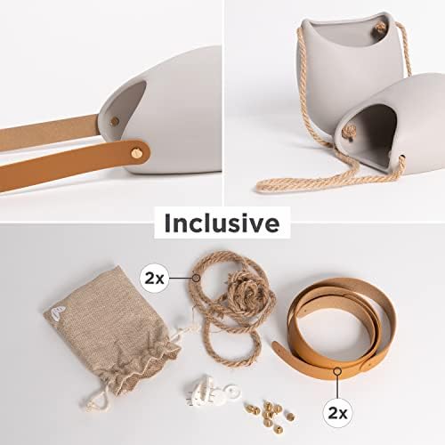 Kazai. Wall Planters -Ellie- | Hanging Ceramic Plant Pots 2 Pieces | Wall Decoration for Indoors, Balcony and Garden | Light Gray (Matte) - Image 2