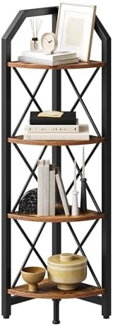 CHOEZON 47.6" Corner Shelf, 4-Tier Industrial Corner Bookshelf, Corner Storage Stand, Corner Bookcase for Bedroom, Living Room, Home Office, Rustic Brown and Black TCJ09BF - Image 7