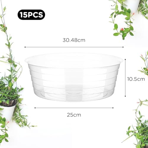 Hoolerry 15 Pcs Plastic Plant Saucer Clear Deep Tray, 12 Inch - Image 2