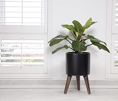 D'vine Dev 8 Inch Planter Pot with Wood Stand, Black, 88-O-A-2 - Image 6