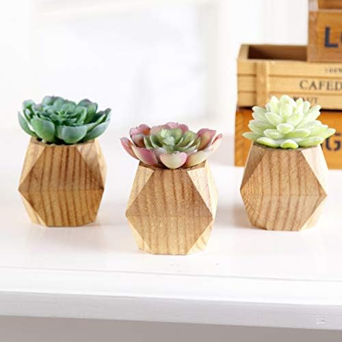 Flora Bunda Artificial Plants Cactus Set of 3 Mid Century Artificial Succulent in Wood Pot 3.5" Planter by Flora+Bunda