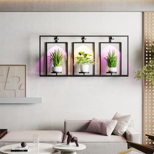 Shineled Metal Wall Planters, Wall Decor Plants with Light, Hanging Plant Shelves for Large Pots, Sturdy Wall Plant Holder for Living Room (1PK-3 Picture Frame) - Image 5