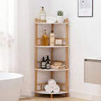 4‑Tier Expandable Bamboo Corner Shelf with Rail, Display Storage Stand - Image 5