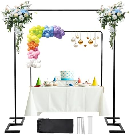 8.2FT x 8FT Square Backdrop Stand Heavy Duty Black Wedding Arch with Clamps by ParseBio