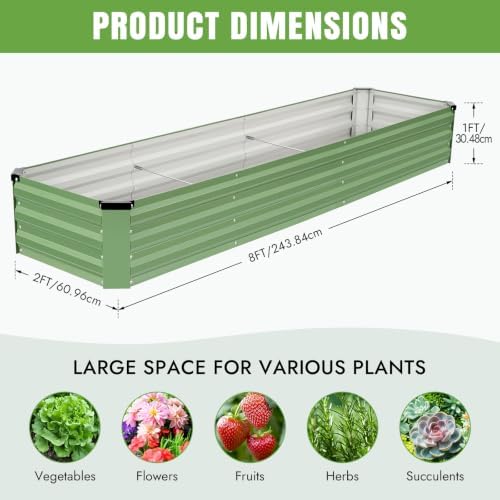 INNO STAGE Galvanized Raised Bed, 8x2x1ft Metal Garden Beds, 2pcs, Green - Image 2