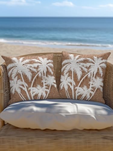 Tropical Palm Tree 18x18 Waterproof Outdoor Throw Pillows Set of 2 with Inserts, Vintage Brown Exotic Botanical Plants Patio Decorative Cushions for Outdoor Sofa Porch Garden Furniture - Image 6