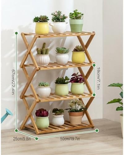 Plant Stand, Bamboo Flower Pot Display Rack Modern Flower Shelf Living Room Floor-standing Multi-layer Foldable Indoor Balcony Succulents Ladder Shelf ,A-50*25*57cm - Image 2
