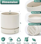 Phoenix Vine 4 Inch Planter Pot with Drainage Hole & Saucer, Deep Water Catch Tray, Straight Cylindrical Round Pot for Plants, Oatmeal, Pack of 4, 23-E-R-4 - Image 3