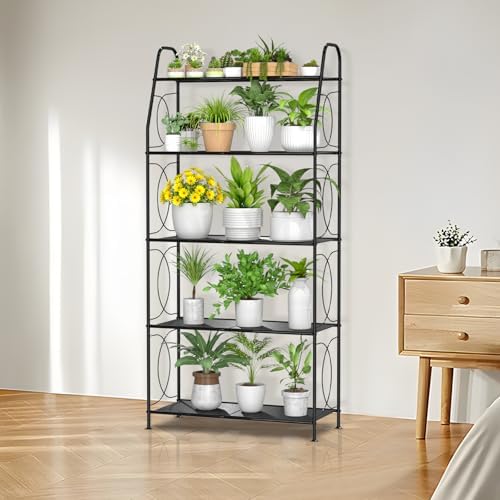 VyGrow 5 Tier Plant Stand Indoor Outdoor, Heavy Duty Plant Shelf, Metal Mesh Tall Plant Stands Holder Rack for Living Room Balcony and Garden, Black - Image 2