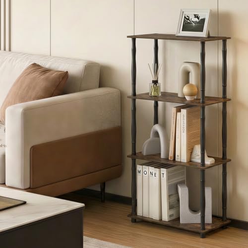 Furinno Turn-N-Tube Storage Shelves, 4-Tier Open Frame Book Shelf, Standing Corner Shelf, Toolless Open Shelves, Classic Tubes, for Organization and Storage, Living Room, Home Office, Amber Pine - Image 6