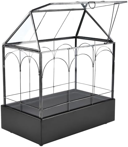 Glass Terrarium with Metal Tray, Glass Greenhouse Terrarium Kit by HighFree