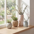 Eyely Nora Modern Minimalist Handmade Concrete Organic Sculptural Cylinder and Round Planter Set with Drainage Holes, Matte Warm Neutral (Set of 4) (NLP1001A-4SET) by eyely
