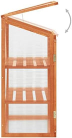 Solid Firwood Garden Portable Greenhouse, Wooden Greenhouse Raised Flower Planter with 2 Shelves and Open Bottom, Garden Portable Mini Greenhouse Cabinet 23.6" x 17.7" x 39.4"/Brown - Image 4