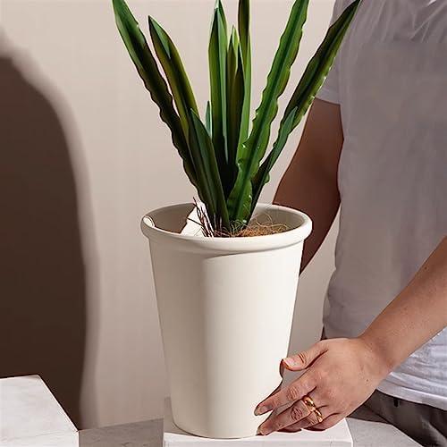 Planter Flower Pots Solid Color High Thin Round Thick Side Plant Pots Tall Simple with Tray Ceramic Planters for Home/Office/Garden/Balcony Flower Pots(White,Medium) - Image 6