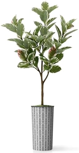Artificial Tree in Black and White Geometric Planter, Fake Rubber Silk Tree for Indoor and Outdoor Home Decoration - 70" Overall Tall (Plant Pot Plus Tree) - Image 2