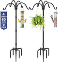 Upgrade 4-Hook Shepherds Hooks for Outdoor with Plastic Tube, 60" Heavy Duty Bird Feeder Pole with 5 Prongs Base, Adjustable Garden Hook for Solar Light, Hanging Plant, Wedding Decor, 2 Pack by FirewoodRack