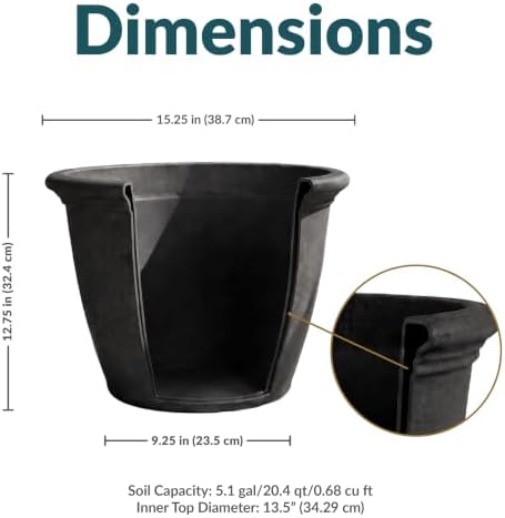 Sunnydaze Anjelica 15.25'' Large Plastic Planter Pot for Plants, Black, 2pk - Image 6