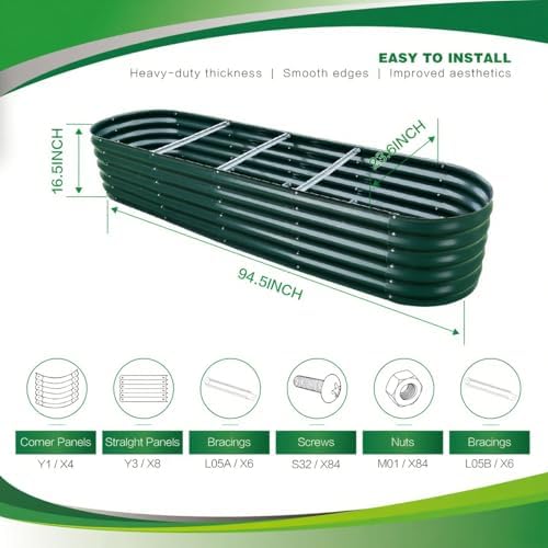 Gardmax Galvanized Raised Garden Bed, Lightweight Planter Boxes Outdoor with Easy Assembly, Large Garden Bed for Vegetables, Fruits, Flower Dark Green 8x2x1.5 FT - Image 4