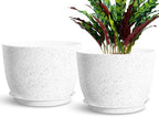 2Pack Large Indoor Planter Pot 12 Inch Plant Pot, Modern Flower Pots for Out Door Plants, Speckled White Plastic Planting Pots with Holes & Trays by SESUN-E